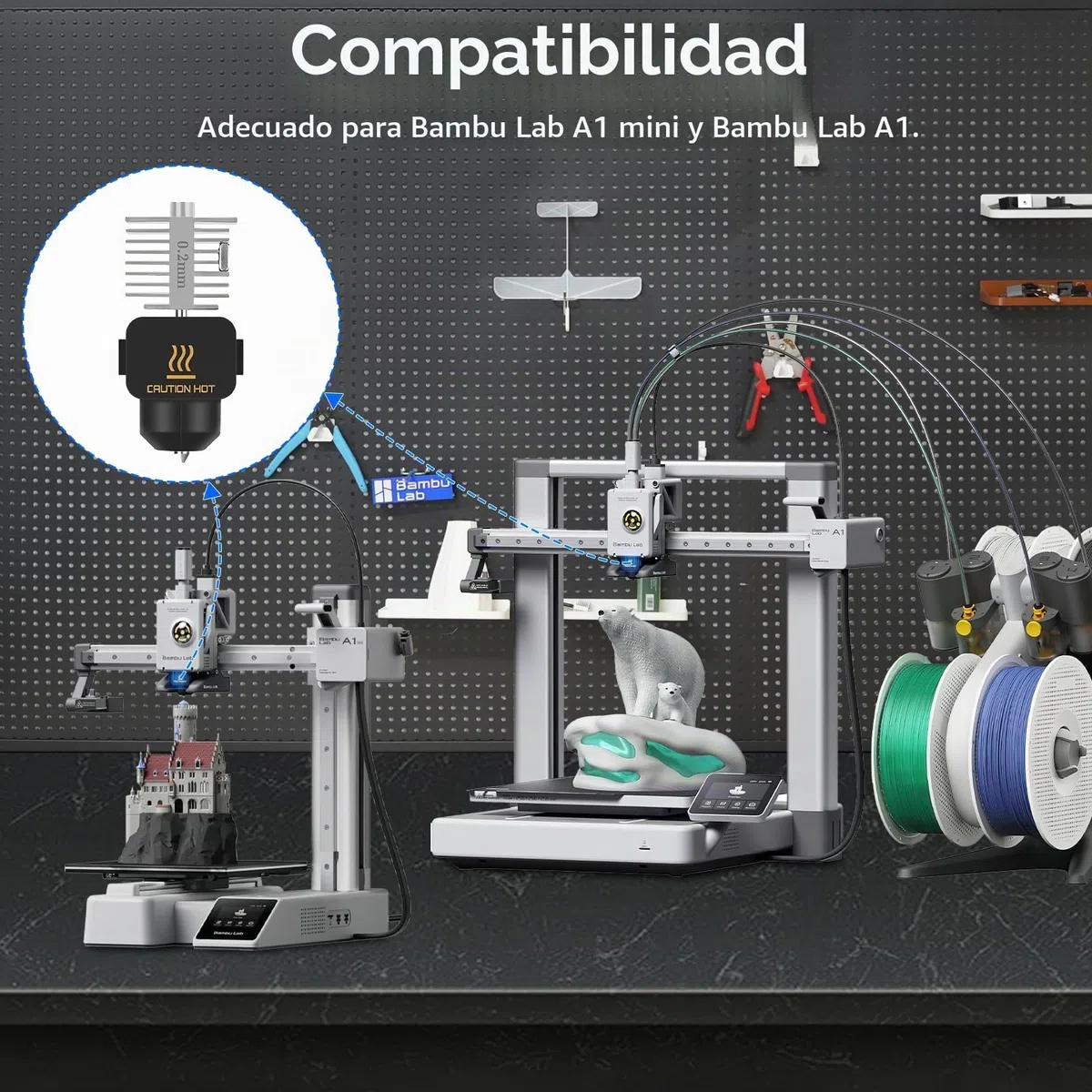 2 PCS Actualización A1/A1 Mini Quick-Swap Hotend 0.2mm+0.4mm Acero Inoxidable Boquilla Alta Temperatura Estructura Integrada con Cubierta Silicona Compatible with Bambu Lab A1/A1 Mini Impresora 3D