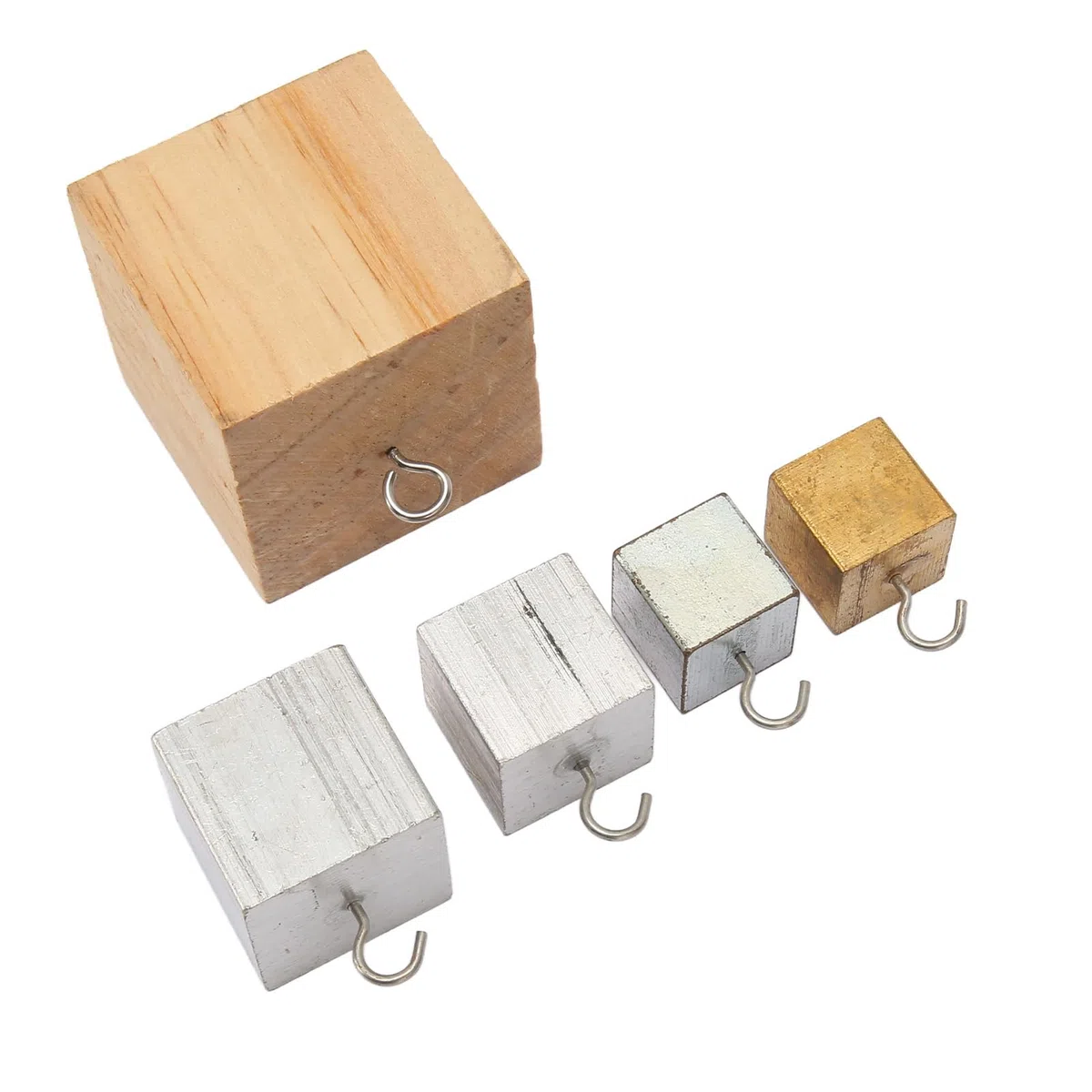 Qcwwy Juego de Bloques Educativos de 5 Cubos de Densidad para Experimentos Físicos y Educación Científica con Cobre, Hierro, Aluminio en Caja de Plástico