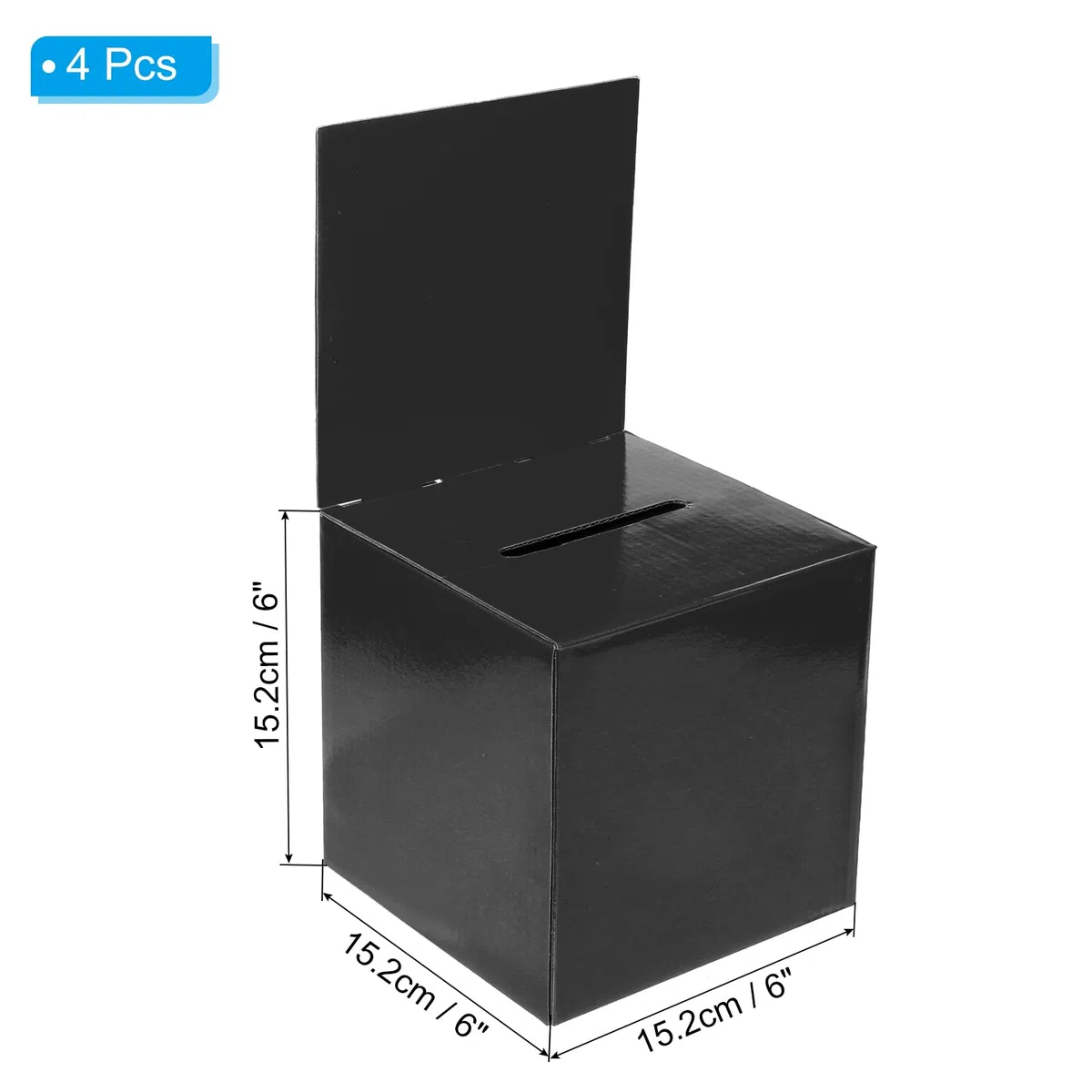 PATIKIL Caja de Sugerencias de Cartón, 4 Unidades de 6"x6"x6" con Tablero de Encabezado Extraíble, Caja de Sorteo para Sugerencias, Recolección, Propinas, Color Negro