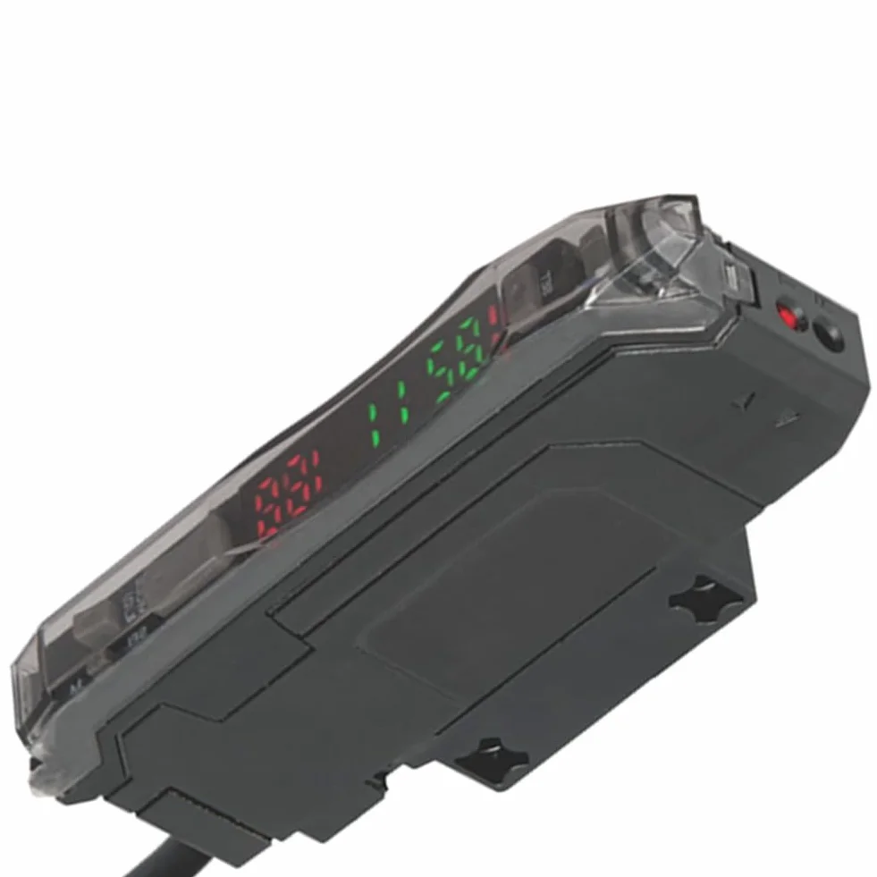 Sensor Amplificador de Fibra Óptica Inteligente ER2-22P con Pantalla Digital Dual e Interruptor Fotoeléctrico de Inducción por Reflexión Difusa.