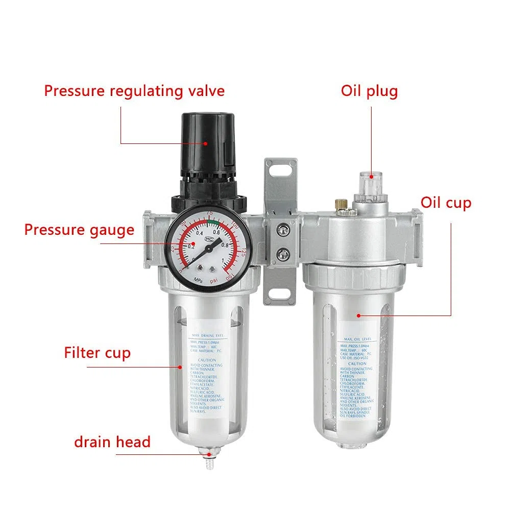 Compresor de filtro de aire para compresor y herramientas de aire, compresor de presión de aire, calibre de filtro trampa de aceite y regulador de agua