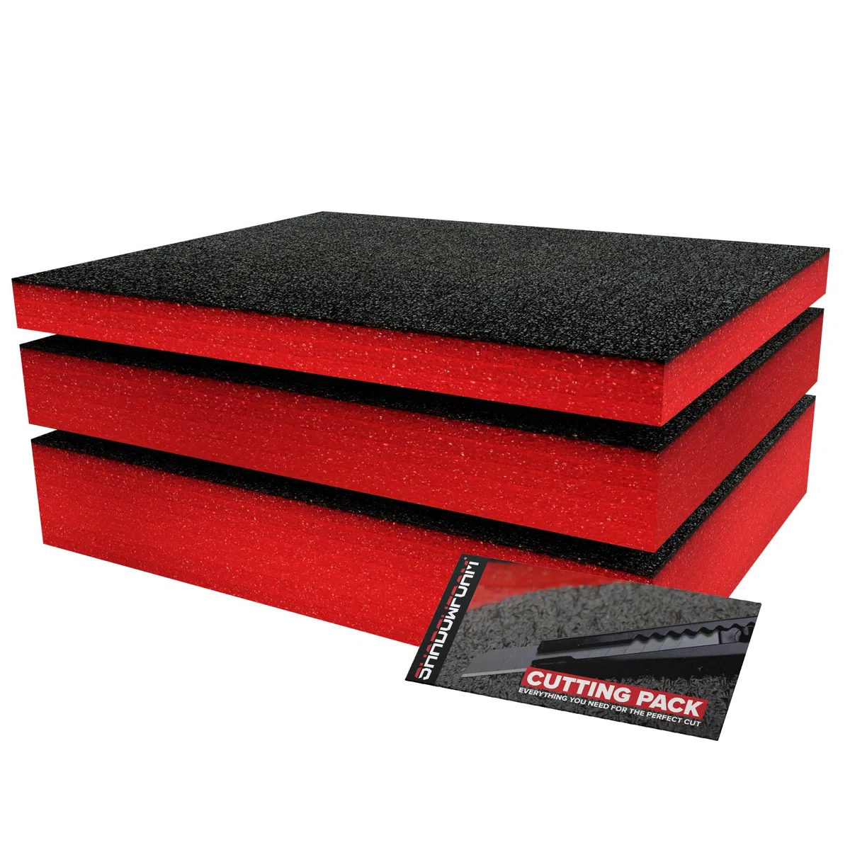 Shadow Foam Paquete Pequeño rojo 3 piezas | Insertos de espuma para caja de herramientas - Hoja de espuma de 40 x 32 cm, paquete mixto (30, 50 y 70 mm de profundidad) caja de herramientas