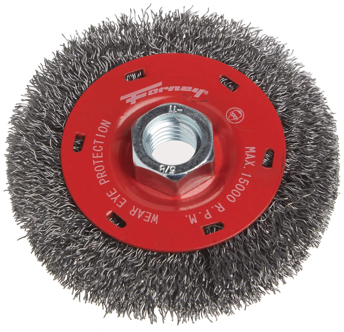 Forney 72788 Cepillo de rueda de alambre, grueso prensado con eje roscado de 5/8 pulgadas-11, 4 pulgadas por 0.014 pulgadas