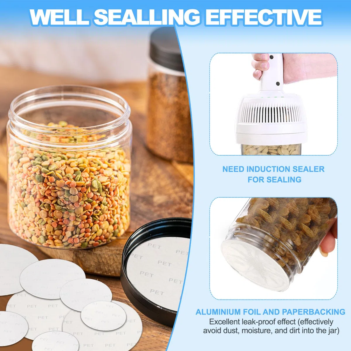 PATIKIL 63mm/2.48" Forro De Tapa De Aluminio, Paquete De 300 Resistente A Manipulación Sellador Por Inducción De Calor Forros De Sellado Para Tapa De Botella O Frasco PET