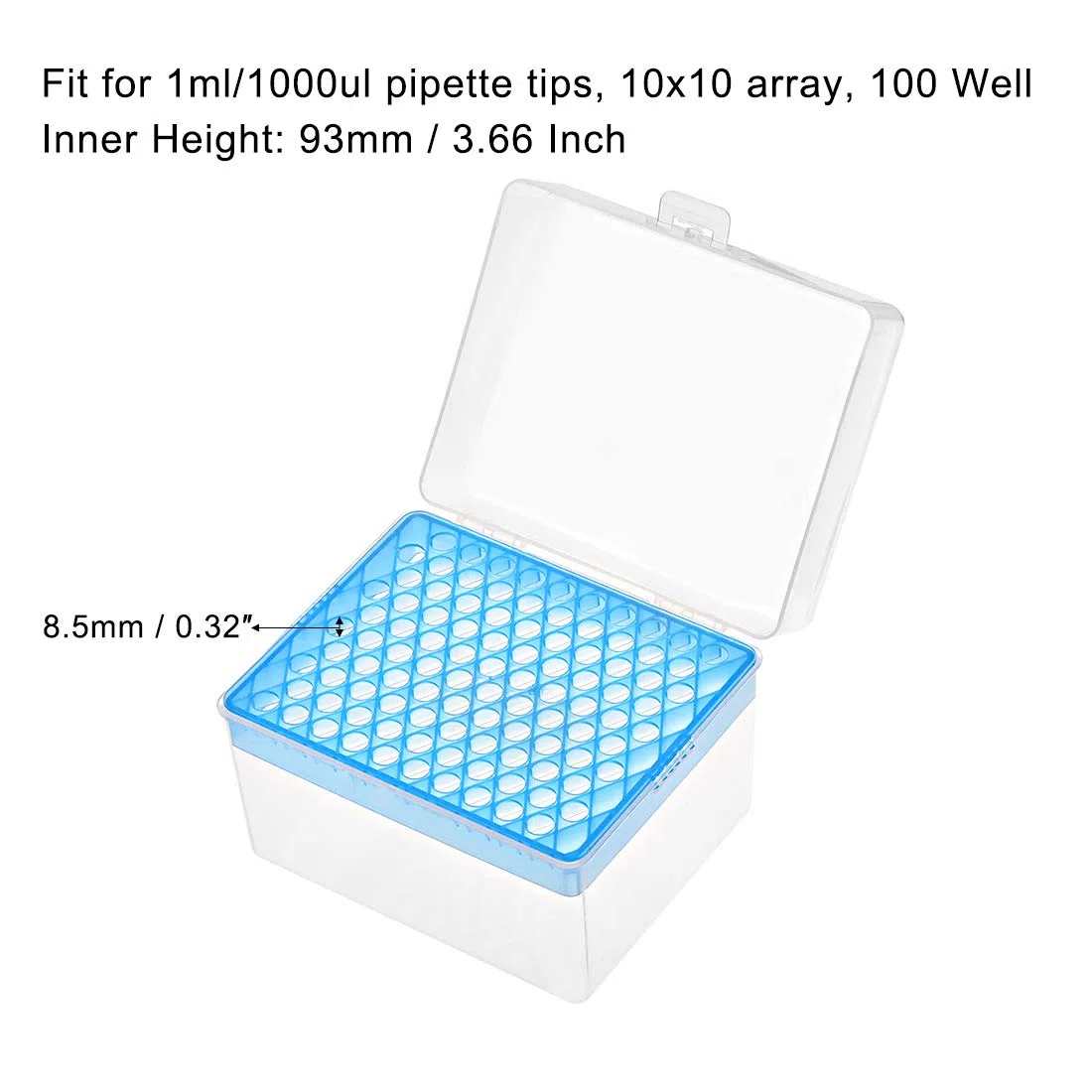 sourcing map - Caja de puntas de pipeta (polipropileno, 100 pozos, para pipetas de 1 ml/1000 ul, diámetro de orificio de 8,5 mm, 2 unidades)