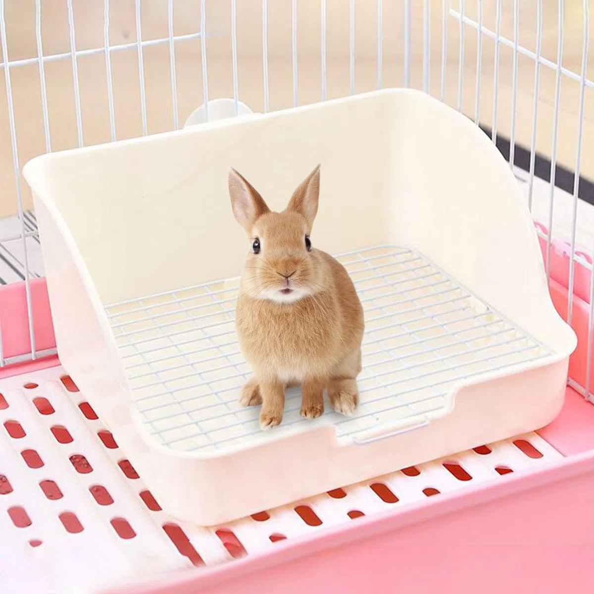 Caja de Arena para Conejos, Bandeja para Orinal, Jaula para Ropa de Cama, Caja para Orinal, Esquina de Entrenamiento para Orinal de Conejo para, Blanco