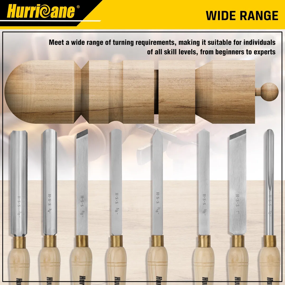 HURRICANE Juego de cinceles para torno de madera, 8 piezas HSS herramientas de torneado de torno de madera, herramientas de torno para carpintería con caja de madera