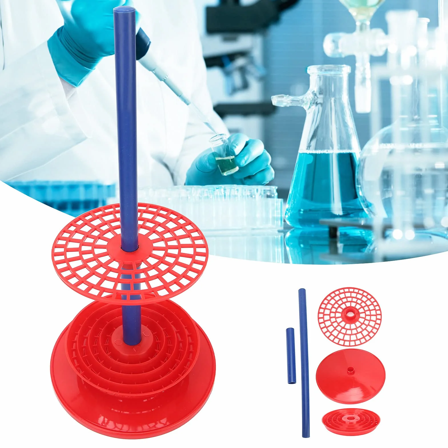 Soporte para pipetas, Rojo Soporte para pipetas Soporte para pipetas de Laboratorio Soporte para pipetas de 98 Agujeros Soporte para pipetas de 18,3 x 9,1 Pulgadas Soporte de pipetas de