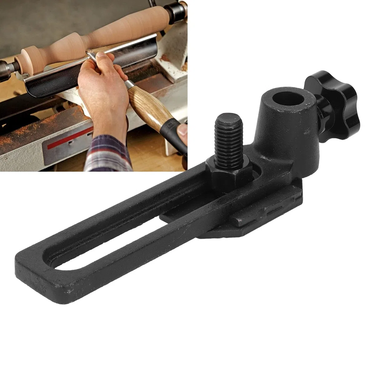 Base de Soporte para Herramientas de Torneado de Madera de Acero Fundido, Apertura de Soporte de Torno con Guía Suave para los Dedos para Poste de Columna de 5/8 Pulgadas
