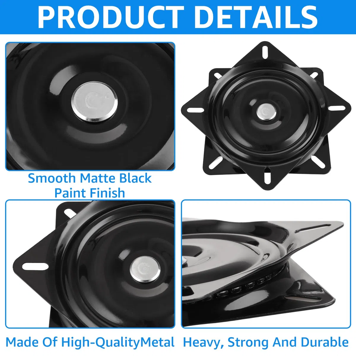 AKOLAFE 2 unidades de herrajes giratorios para cargas pesadas 360, rodamientos giratorios, carga pesada, 200 kg, 6 pulgadas/153 mm, placa giratoria de acero inoxidable de 360 grados, color negro
