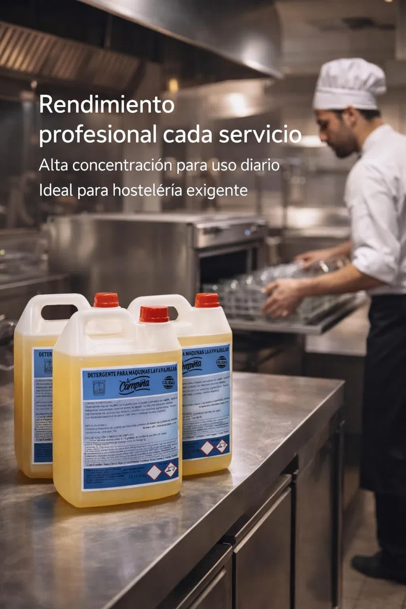 Detergente Lavavajillas Industrial Líquido Pack 3 Garrafas 5L Fórmula Alcalina Sin Espuma Alta Concentración Desengrasante Profesional Para Máquinas Y Trenes De Lavado Hostelería