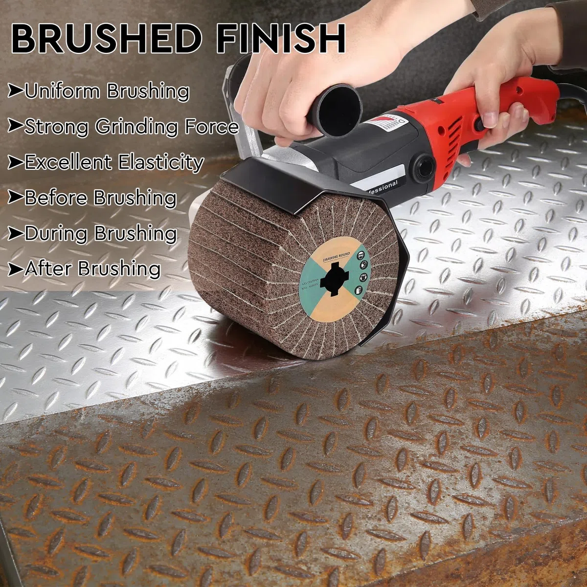 EXLECO Cepillo de Rodillo Abrasivo para Lijadora Electrica 19x120x100mm, Grano 120 de Fibra Sintética con Papel de Lija para Pulidora, Satinado para Pulido de Superficies de Madera y Metal