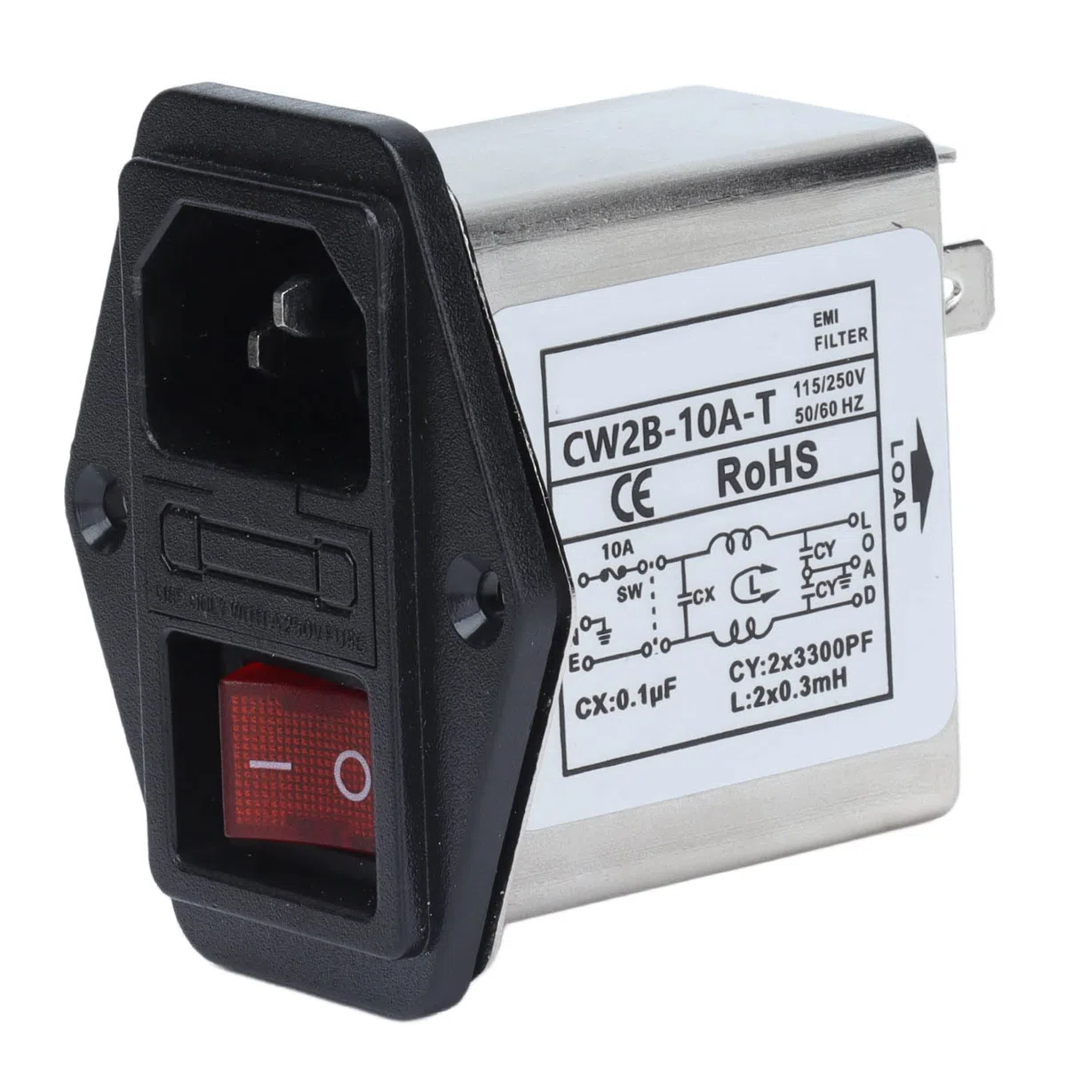 CW2B-10A-T Regulador de Línea Monofásico Filtro EMI AC115/250V 50/60Hz Filtro de Fuente de Alimentación - Versión de Botón Rojo