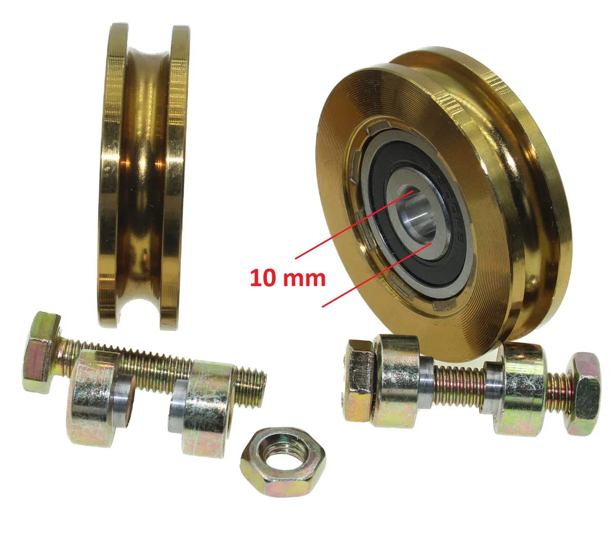 (R59-8-10) Paquete de 2 ruedas correderas de 59 mm de diámetro con ranura redonda de acero - Inventario del Reino Unido - (ranura de 8 mm, rodamiento de 10 mm)