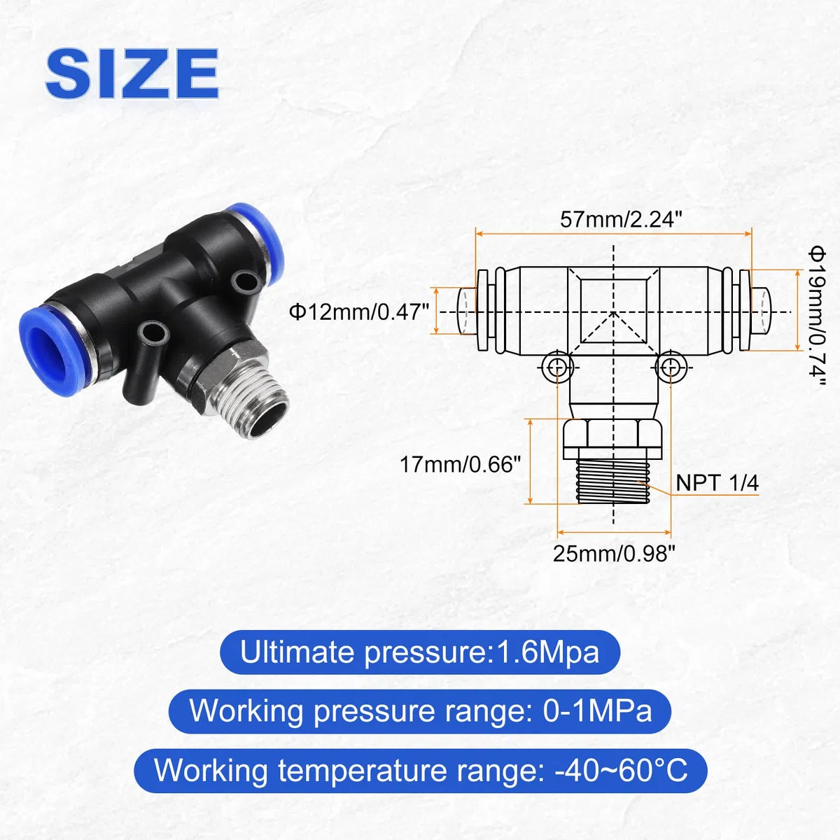 QUARKZMAN 5 Piezas De Racor De Línea De Aire 12mm Tubo OD X Rosca NPT 1/4 PT4-U T Macho Neumático De Derivación Conexión Rápida Por Presión Para Manguera De Aire De Latón Para Sistema