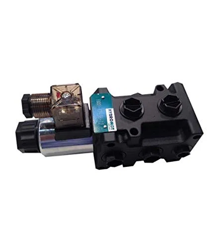 Válvula solenoide, válvula de 6/2 vías con caudal de 60 litros/min. Conexiones 1/2 pulgadas, presión máxima de funcionamiento 250 bar. Voltaje de la válvula 12 V