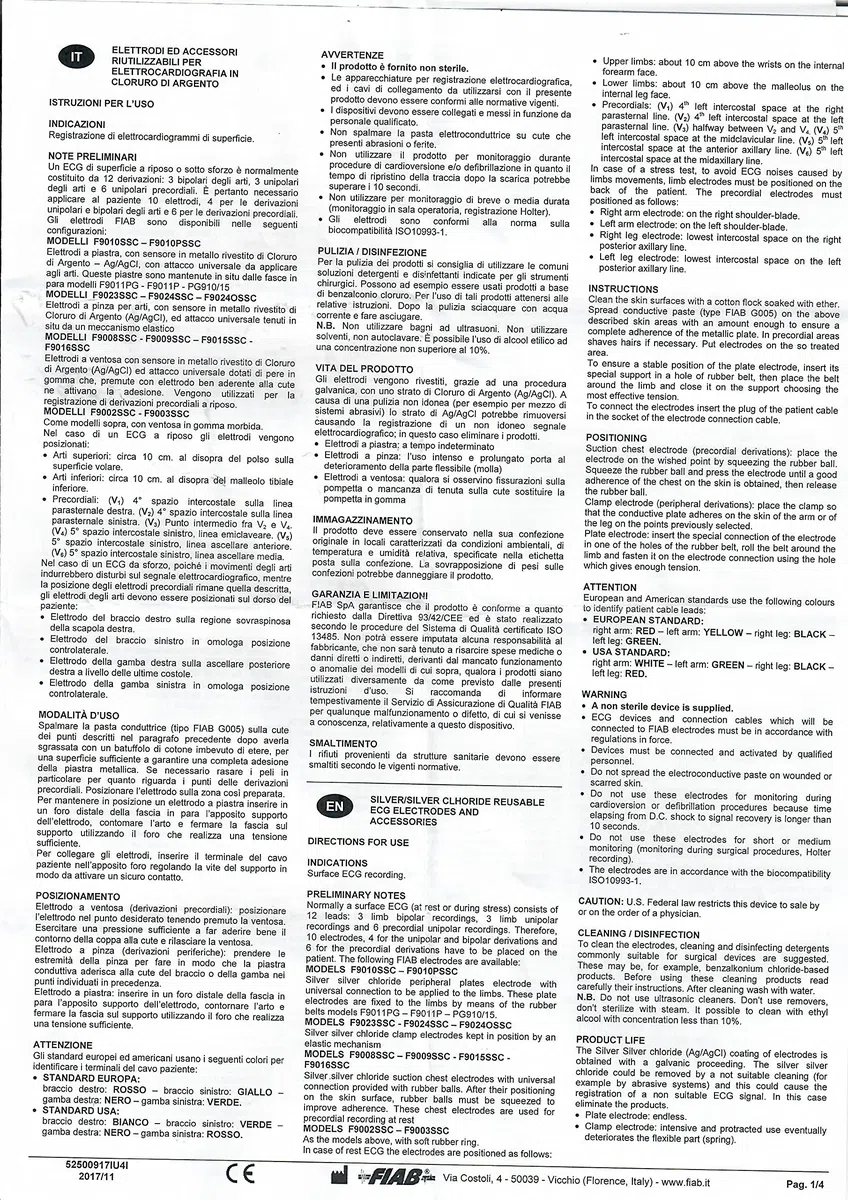 Fiab F9024SSC - Electrodo periférico de pinza para ECG, adulto, juego de 4 unidades