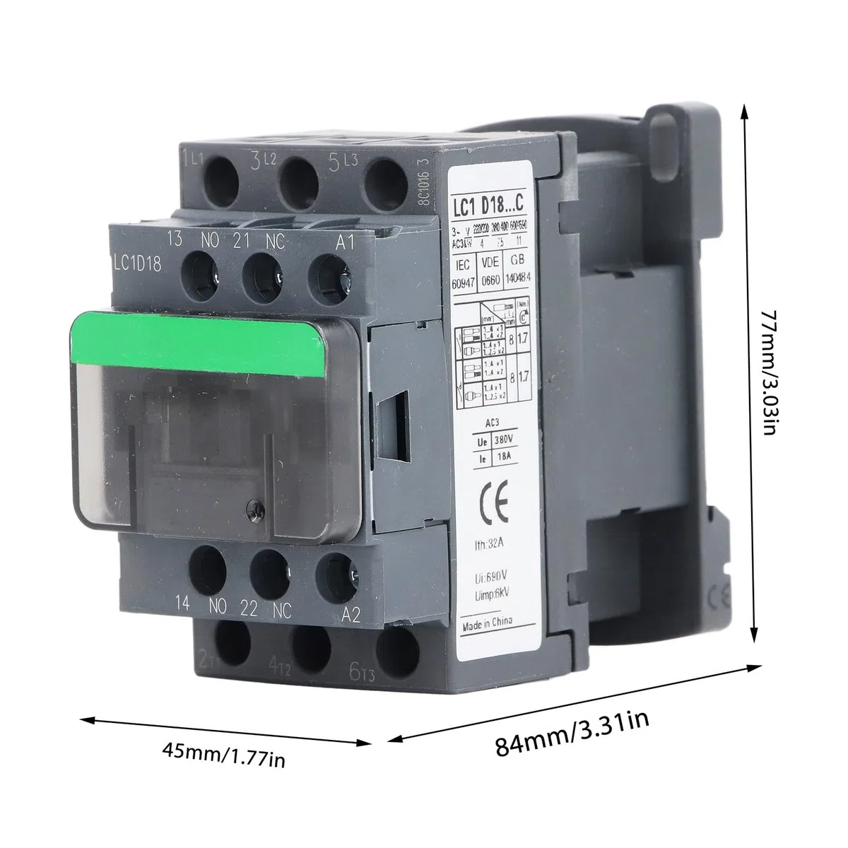 LC1D18 Contactor de CA 380 V Voltaje Nominal Contactor de CA Eléctrico Industrial Contactos de Aleación de Plata Reemplazo de Alta Sensibilidad Control de Circuito (Voltaje de la
