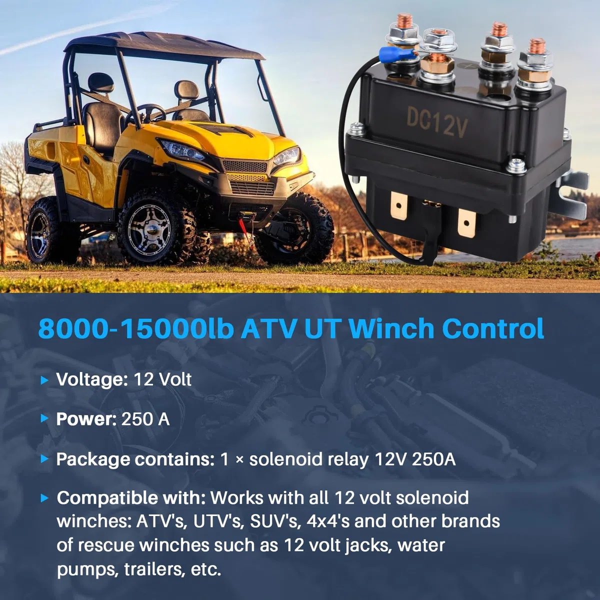 Relé solenoide 12 V 250 A de repuesto para ATV UT Winch Control 8000 – 15000 lb