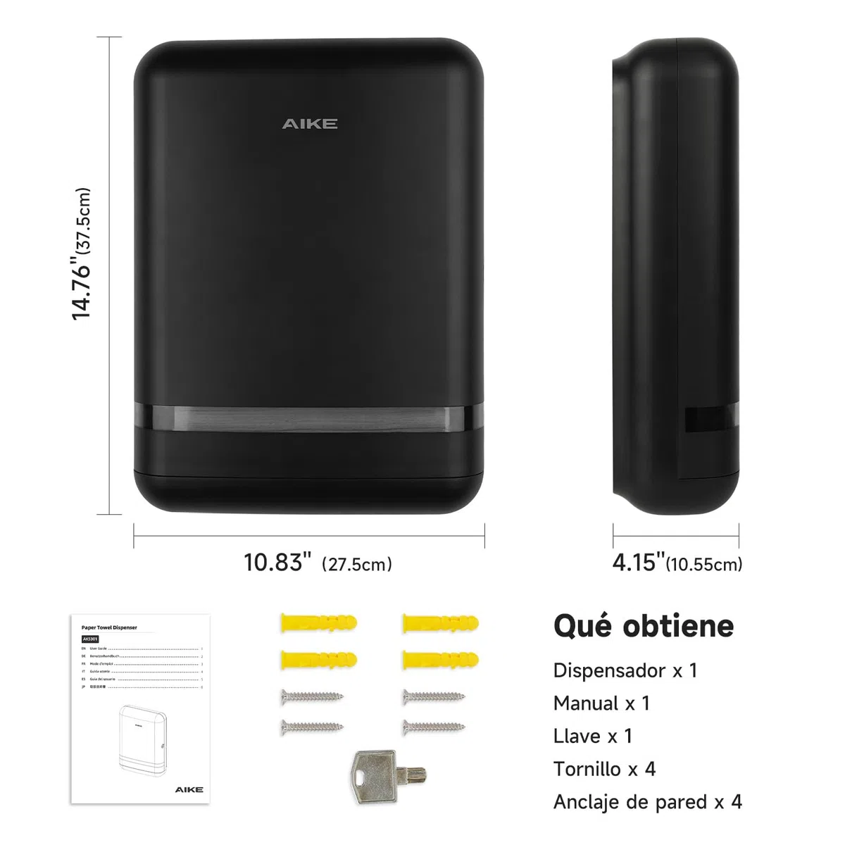 AIKE 400 Hojas Comercial Dispensador Papel Secamanos Gran Capacidad Pared, para H2 & Z-Plegados Papel Plegado de Tamaño 23 X 9 cm o Inferior Dispensador Papel Manos para Hotel Restauran