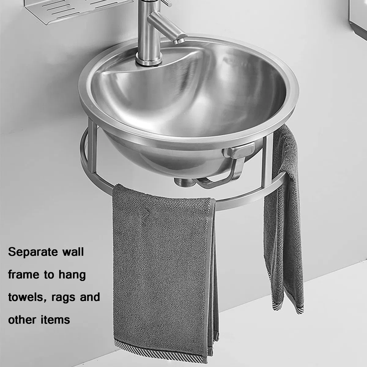 Lavabo de pared comercial, con soporte de montaje, fregadero redondo, para lavar en restaurante, cocina y hogar, acero inoxidable