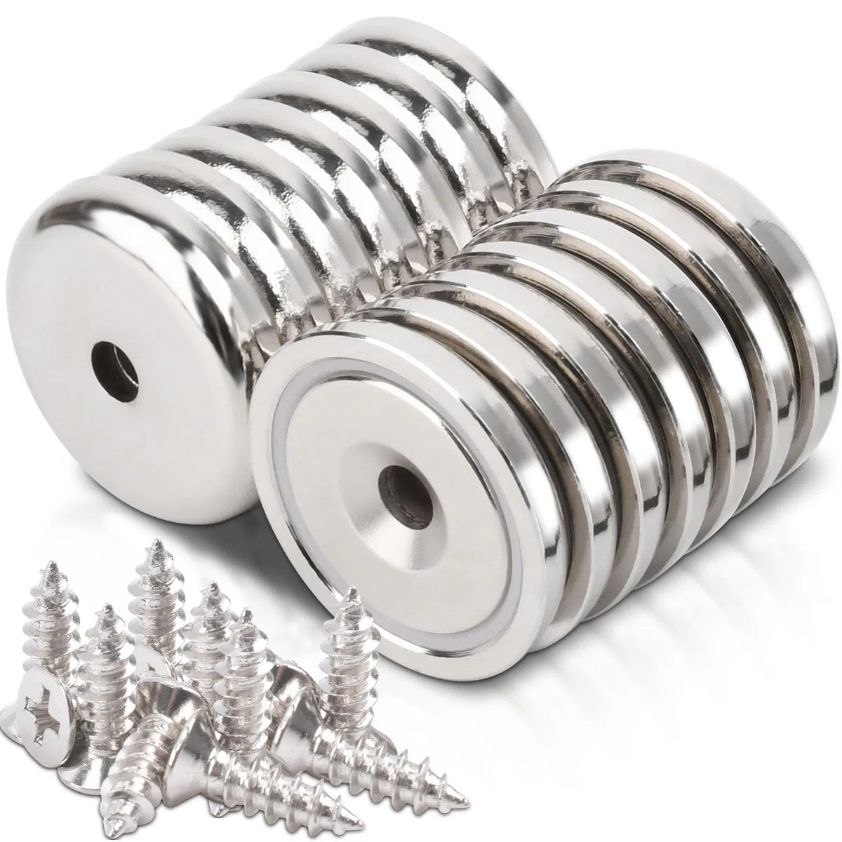 MAGXCENE 14 Piezas Imanes Neodimio 45 kg de Fuerza 36x7mm Imanes con Orificio y Cápsula y Tornillos, Imán Potente para Cocina Oficina Nevera Industria Ciencia