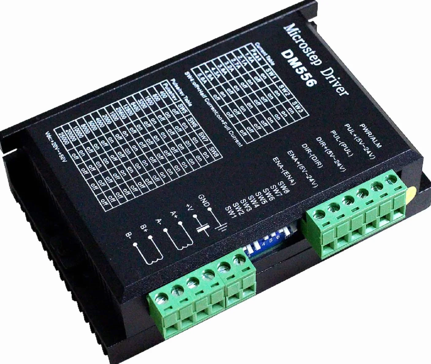 CNC Controlador de motor paso a paso digital DM556 Controlador de motor paso a paso de 2 fases 20-50V DC Max 5.6A 128 División para motor paso a paso Nema 23, 24 y Nema 34