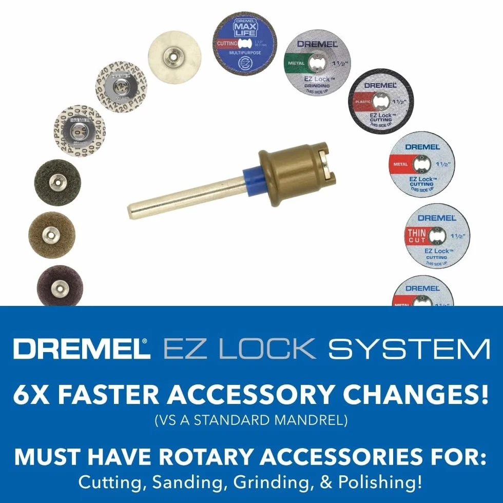 Dremel EZ726-01 EZ Lock - Juego de accesorios para herramientas rotativas para lijado, limpieza precisa o pulido de materiales, 8 piezas