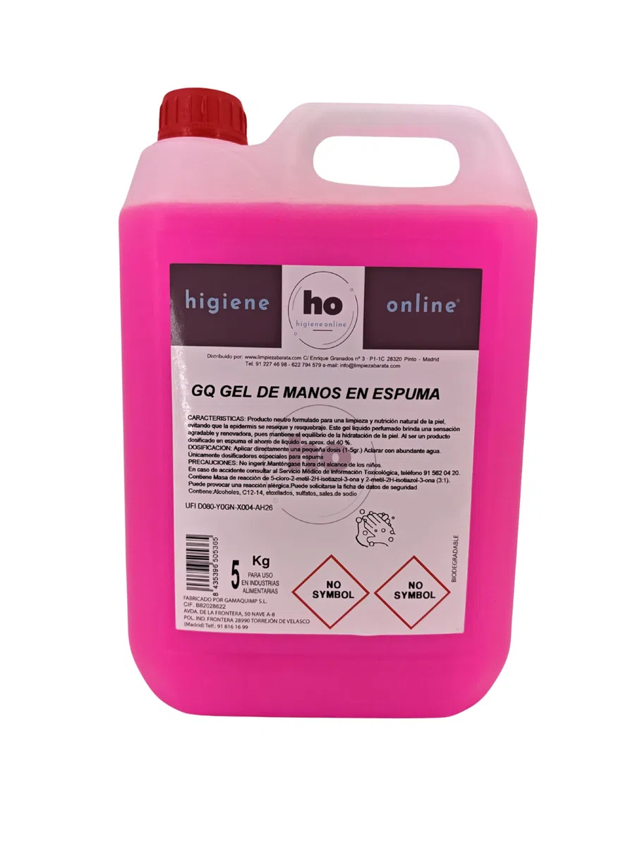 HO Jabón de Manos en Espuma 5L Color Rosa - Fragancia Fresca- Garrafa Lavamanos Profesional para Dispensador - Ahorro de Agua y Enjuague Rápido - Ideal Hostelería, Clínicas y Oficinas