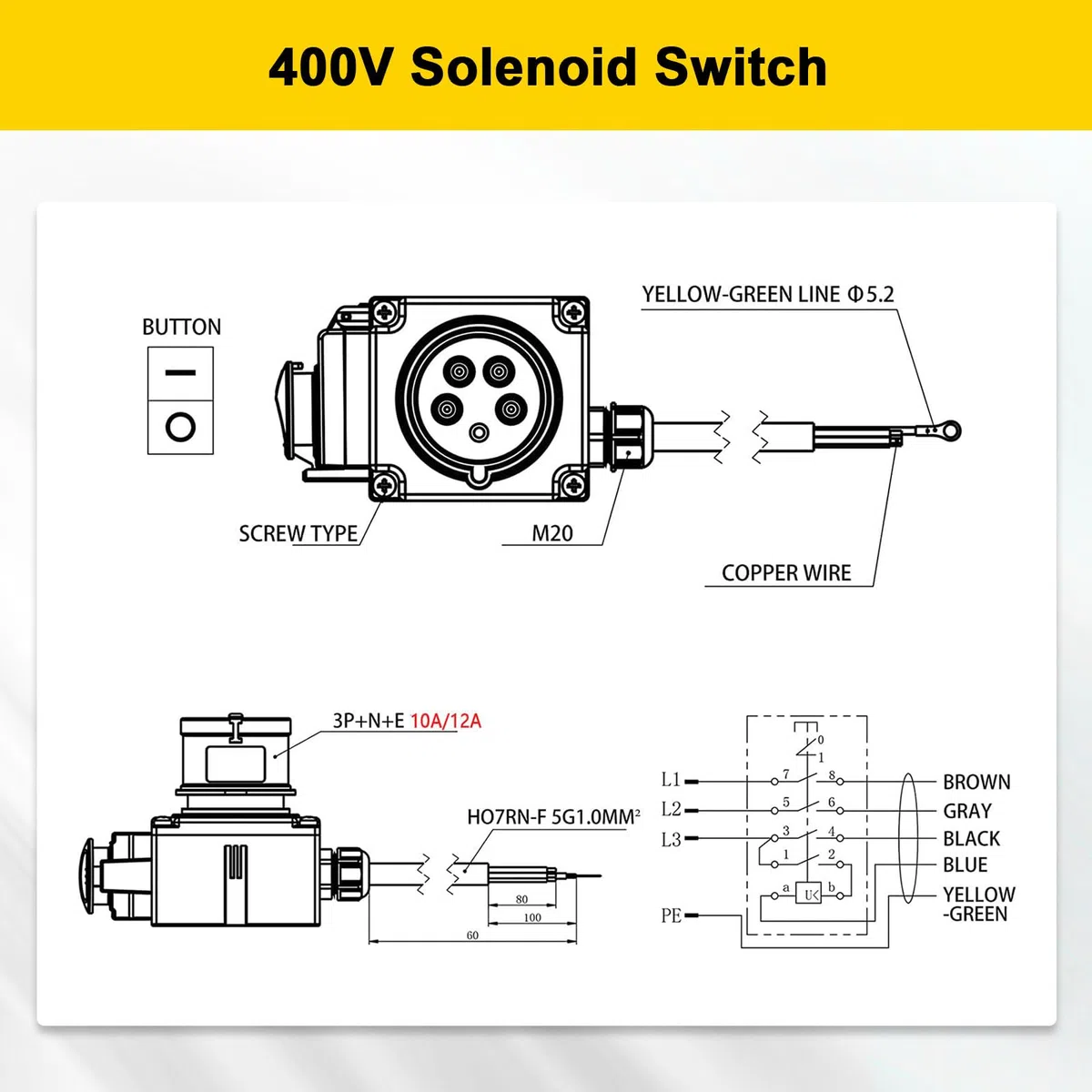 Interruptor de Máquina 400V Binghe 3 fases 400V Interruptor de Emergencia interruptor de seguridad con enchufe CEE/convertidor de fase/Cable, interrupto de voltaje cero, idéntico a KOA7