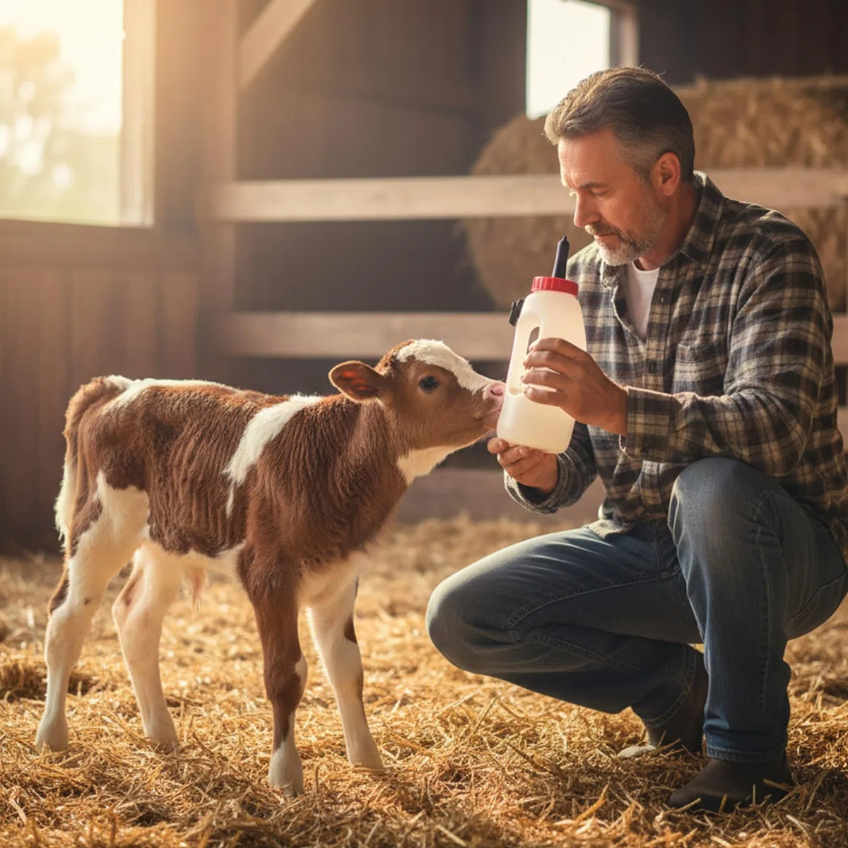 Biberón para terneros, biberón de plástico de 4 litros con válvula reguladora de tetina desmontable y asa, alimentación agrícola para terneros, corderos y cabritos
