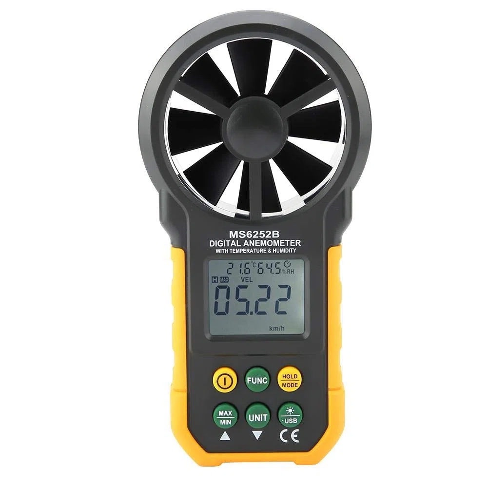 Anemómetro digital, PM6252B Velocidad de viento de mano LCD Luz de fondo LCD Medidor de volumen de aire Medidor de velocidad de viento Medidor de temperatura de humedad Medidor de temperatur