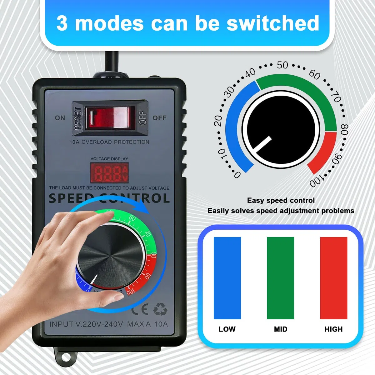 4000W Motor Regulador de velocidad AYWHP Regulador de Voltaje Motor Controlador de Velocidad de Ventilador potenciometro 220v，para Amoladoras Angulares
