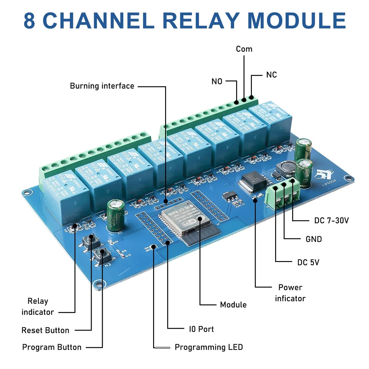 Módulo de relé ESP de 8 canales: WiFi Bluetooth BLE módulo ESP-32 Relé placa de desarrollo DC 5 – 30 V relé para placa de desarrollo secundaria ESP (LC-Relay-ESP-8R-D5