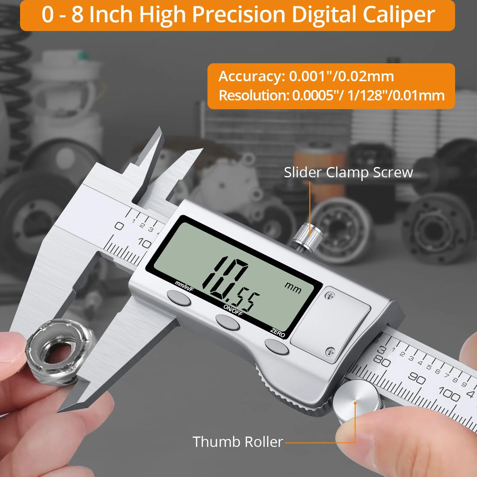 Neoteck Calibre Digital Acero Inoxidable 200mm/8Inch con Calibrador de Espesor Pie de Rey Fracciones/Inch/Metrico Cambio de Herramienta de Medición para Longitud Ancho Profundidad Diámetro Interior
