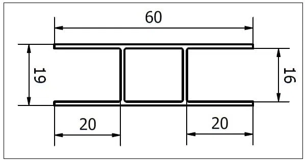 2 piezas de 1000x60x19mm (2 metros), Perfil embellecedor de aluminio anodizado en forma H, ideal para uniones rectas de paneles de contrachapado, policarbonato o aglomerado de 15mm o 16mm de espesor.