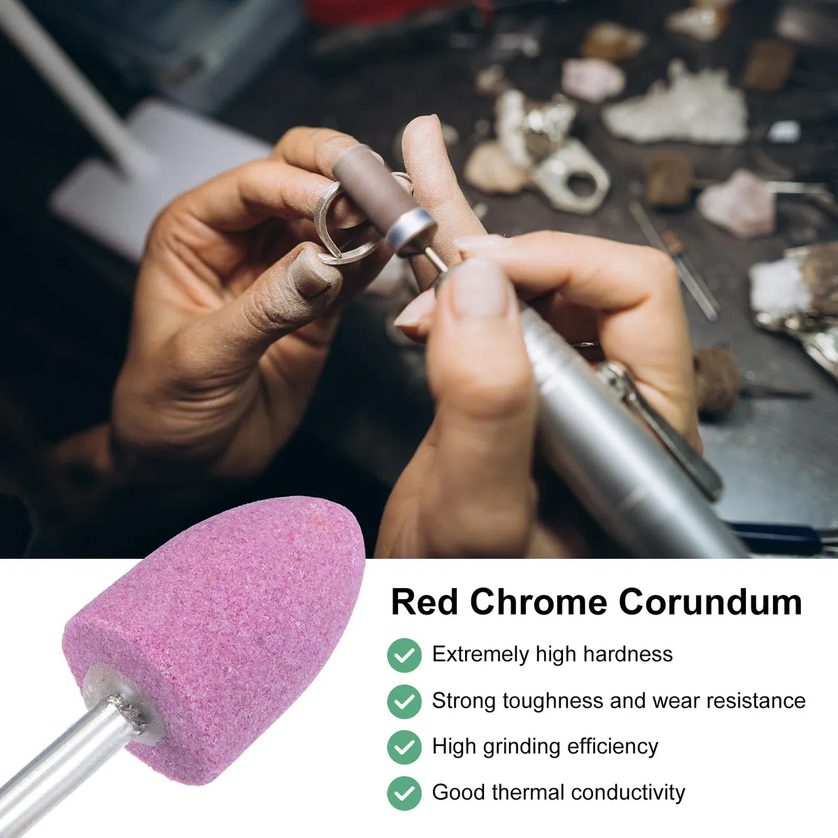 M METERXITY 10-Pack Piedras De Esmeril Abrasivas Montadas, Brocas De Pulido Y Lijado De Óxido De Aluminio Con Vástago De 6mm, Juego De Puntas De 16mm De Diámetro Y 80 Granos [Rosa]