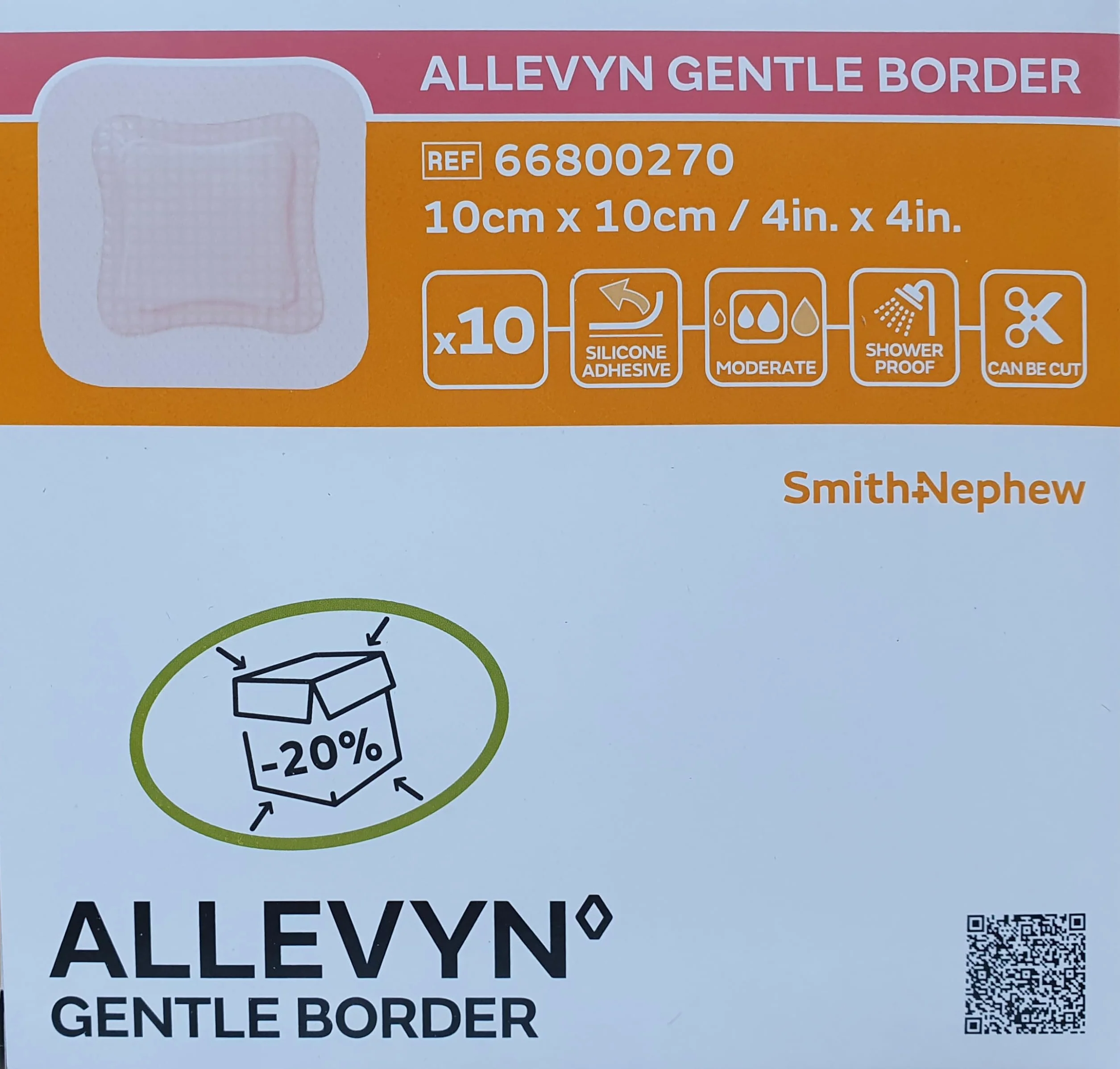 ALLEVYN Gentle Border - 66800270 - Apósito con borde suave de 10 cm x 10cm, 10 unidades - Apósito adhesivo de espuma