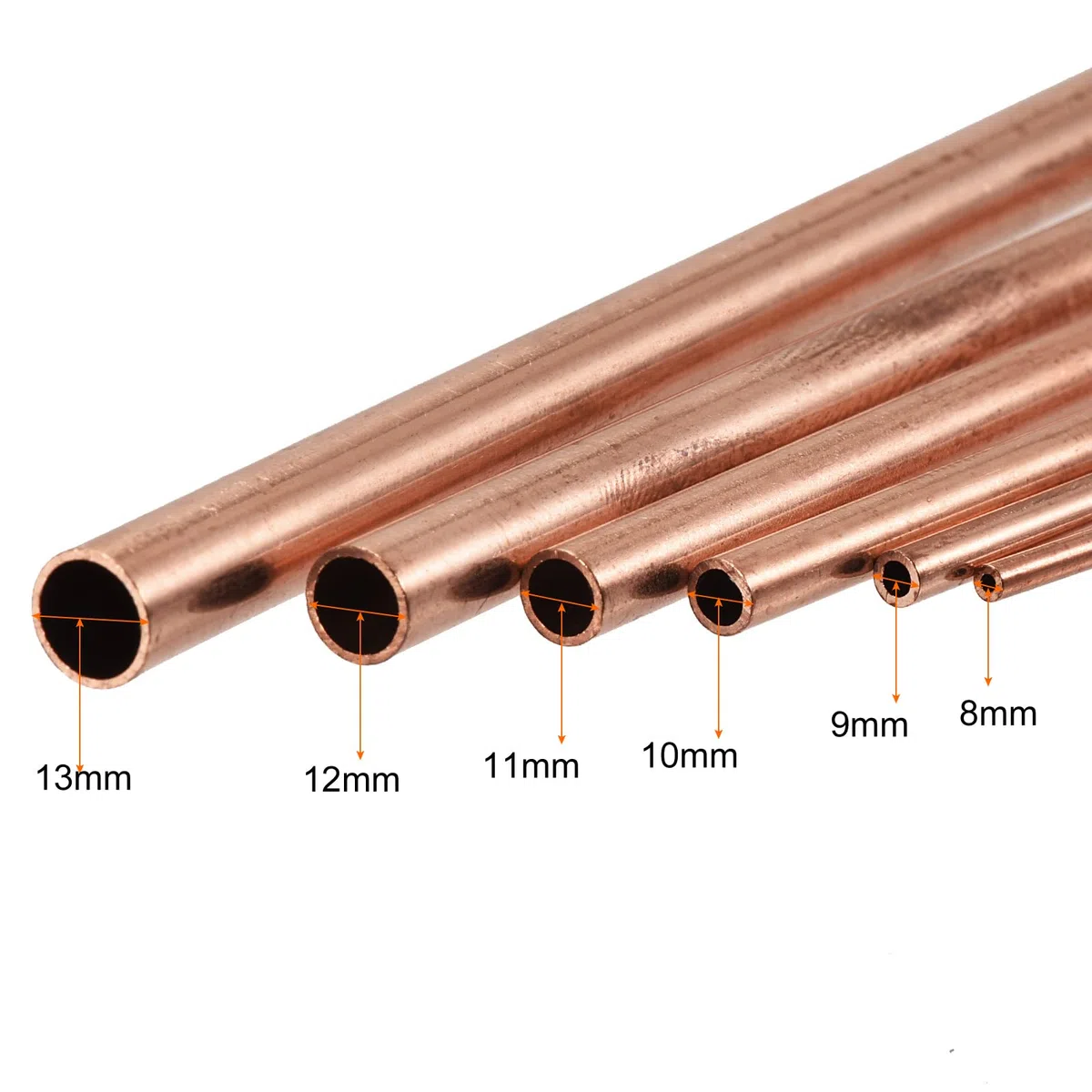sourcing map Cobre Tubo, 8mm 9mm 10mm 11mm 12mm 13mm OD x 0.5mm Pared Grosor 200mm Longitud Metal Tubo, Paquete de 6