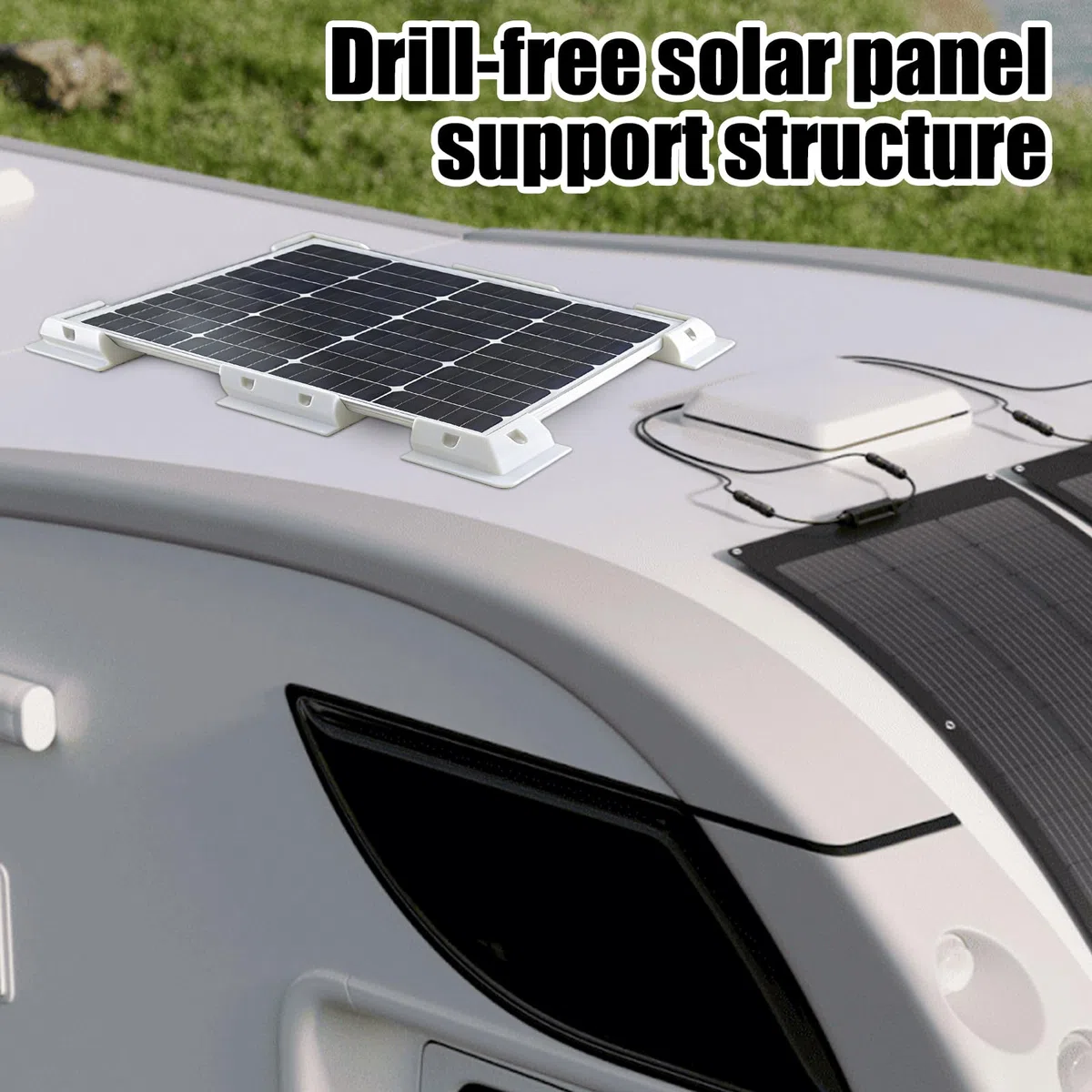 Soporte de panel solar de 7 piezas: soporte para panel solar de plástico, montaje sin agujeros, soporte para panel solar, resistente a la intemperie, kit de montaje, montaje para balcones