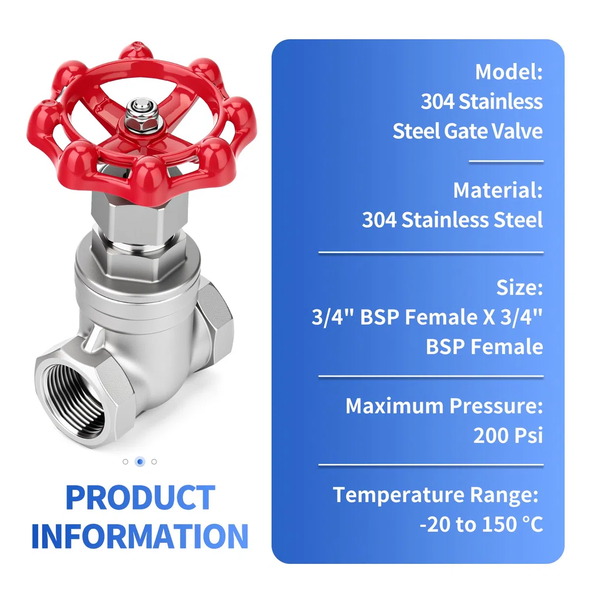 EGAOBOY Válvula de compuerta de acero inoxidable 304 para uso intensivo, válvula de esclusa giratoria hembra x hembra BSP de 3/4" 200 WOG para agua, aceite, gas y fontanería industrial.