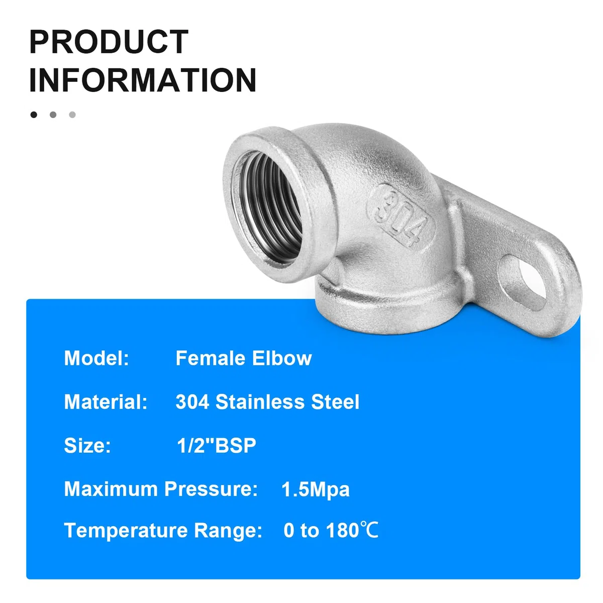 2 Piezas 1/2" BSP Codo Hembra con placa base, acero inoxidable 304 accesorios de fundición para conexiones de tuberías