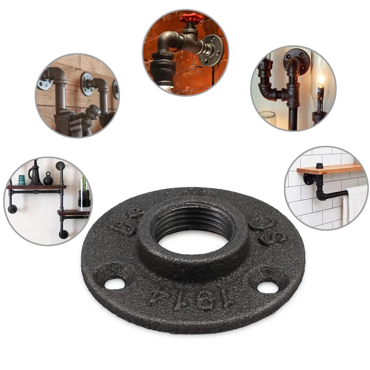 Brida de tubería negra, 10 unidades de 3/4 pulgadas con 3 agujeros, rosca de metal BSP, brida para tuberías, hierro maleable para tubos industriales, muebles, bares, restaurantes, hoteles y