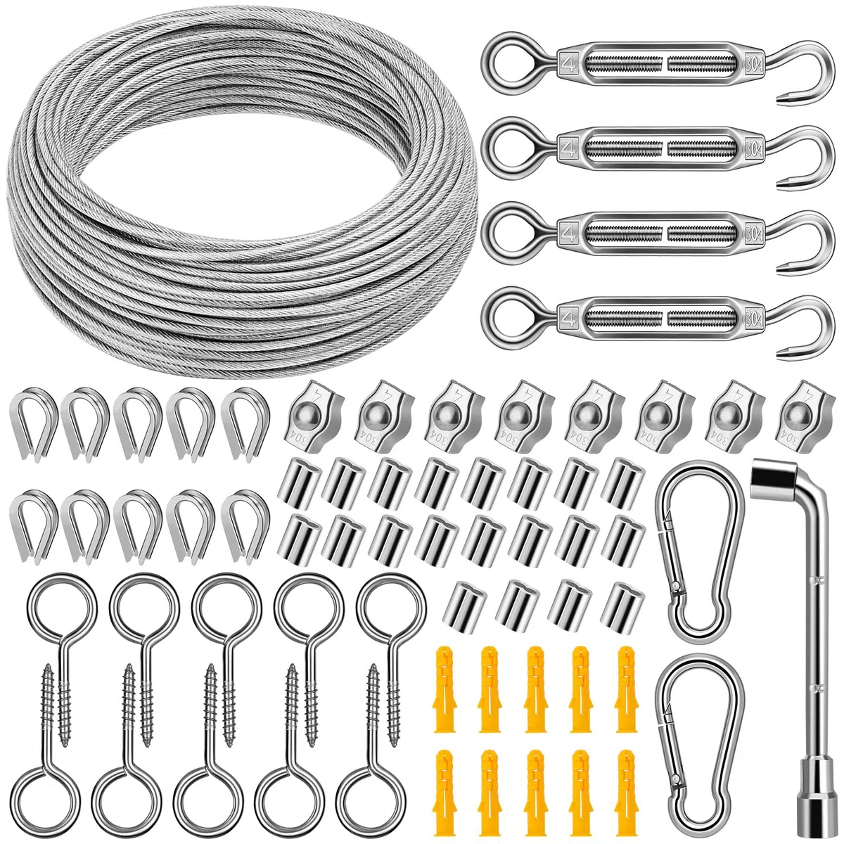 3mm Cable de Acero Inoxidable, 35m/3mm PVC Recubierto de Alambre de Jardín con Tensores de Alambre de Tensores Kit para Plantas Trepadoras, Valla, Cuadro, Asegurando la Sombra