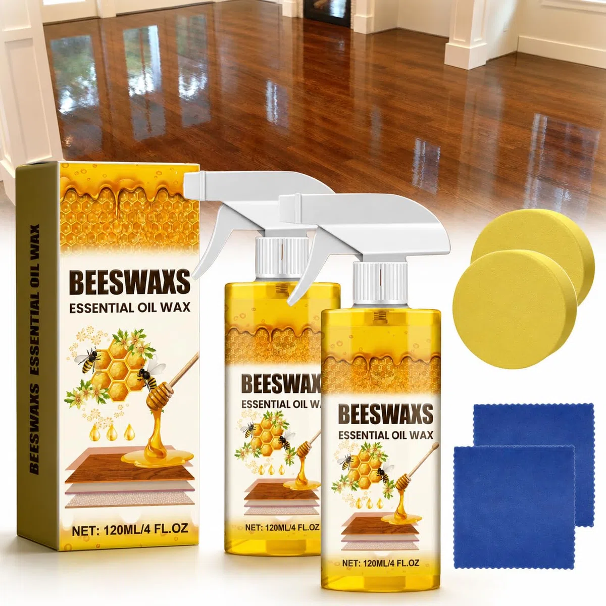 Beeswax Spray, Limpiador En Aerosol De Cera De Abejas, Spray Abrillantador De Madera Con Cera De Abeja, Spray Beeswax for Wood, Bees Wax Furniture Polish and Cleaner, Beeswaxs Essential Oil Wax (1PC)