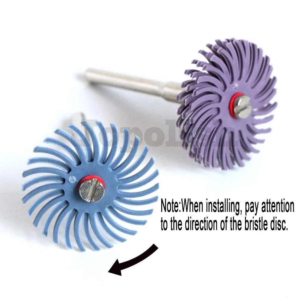 Juego de 50 discos de cerdas radiales de 2,5 cm con vástago de 3 mm para herramientas giratorias Dremel para joyas, madera, metal, pulido, rueda de cerdas de grano