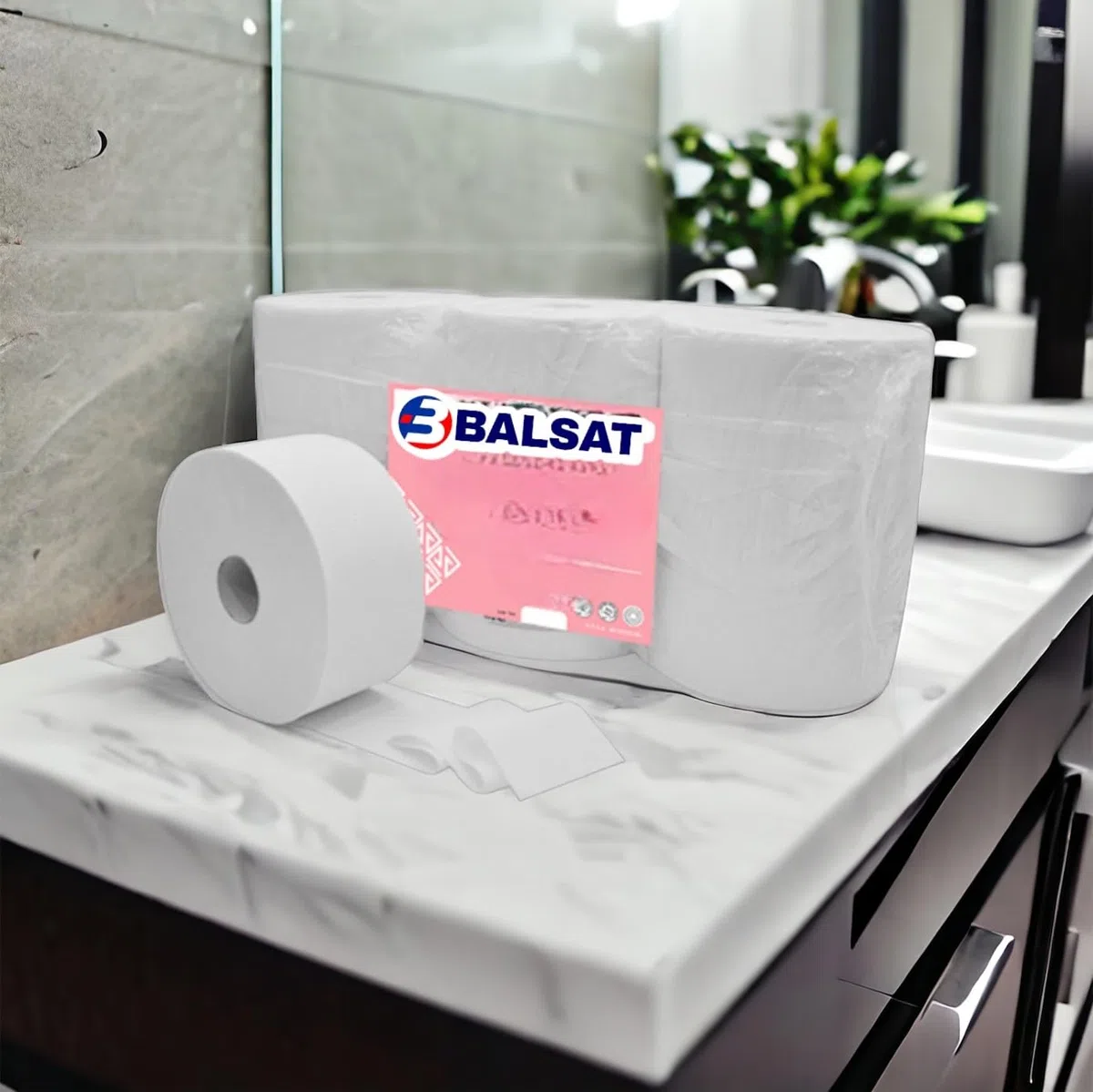 BALSAT | Pack de 1 Dispensador de Papel higiénico Industrial + Paquete de 9 Rollos Papel Higienico Industrial de Regalo