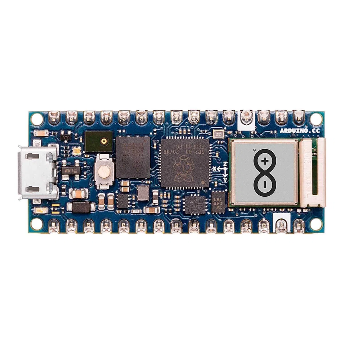 Arduino Nano RP2040 Connect with Headers [ABX00053] Microcontrolador de Doble núcleo con Wi-Fi, Bluetooth 5.0, sensores 3D y Conectores de Pines completos para proyectos de IoT y Edge Computing