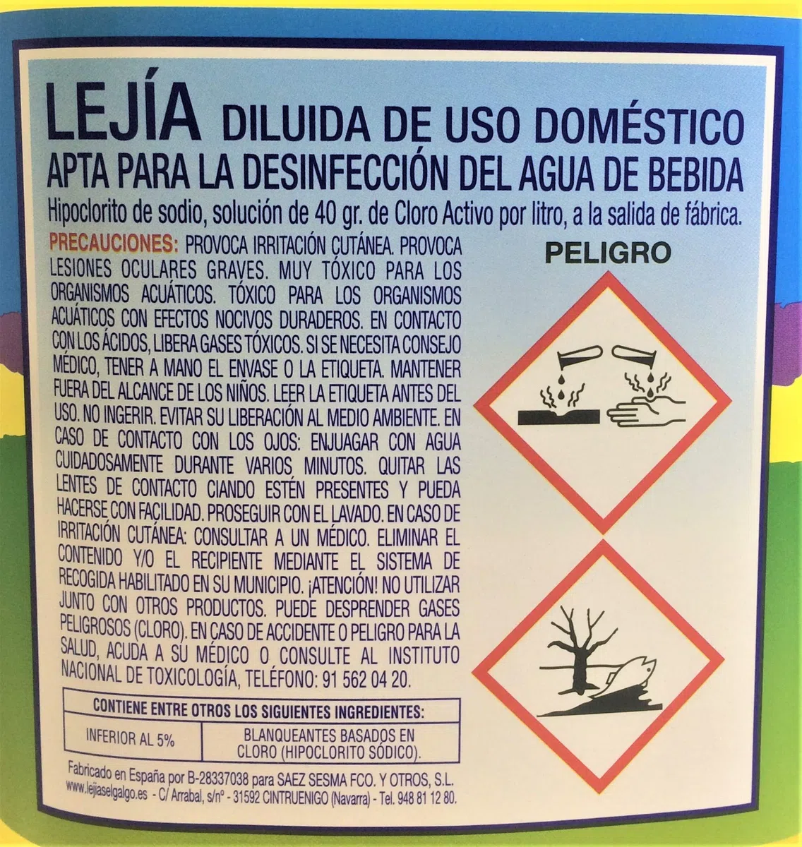 Lejía Superior, Hipoclorito de Sodio, Lote de 3 Botellas de 5 Litros con una Solución de 40 gr. de Cloro Activo por Litro