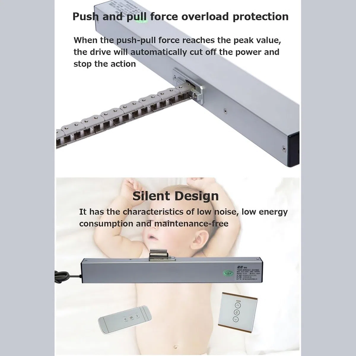 Actuador eléctrico para abrir ventanas, cadena de 24 V, control remoto, ideal para tragaluces y rejillas de ventilación, longitud de carrera ajustable de 300 mm a 800 mm